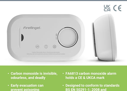 FireAngel FA3820 10 Year Sealed Battery Alarm Carbon Monoxide, Clear