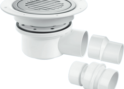 McAlpine TSG52SS-SL-NSC Two-Piece 50mm Water Seal Trapped Gully, Clamp Ring and Cover Plate, 2" Horizontal Outlet and 2" x 1½" Socket Reducer