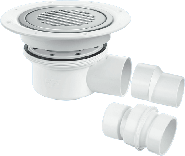 McAlpine TSG52SS-SL-NSC Two-Piece 50mm Water Seal Trapped Gully, Clamp Ring and Cover Plate, 2" Horizontal Outlet and 2" x 1½" Socket Reducer