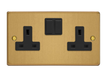 Varilight 2-Gang 13A Double Pole Switched Socket Brushed Brass