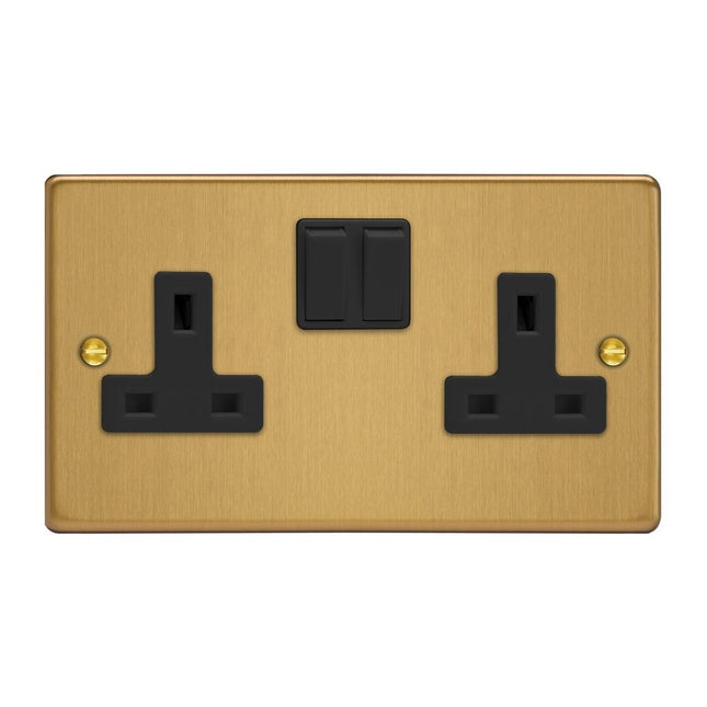 Varilight 2-Gang 13A Double Pole Switched Socket Brushed Brass