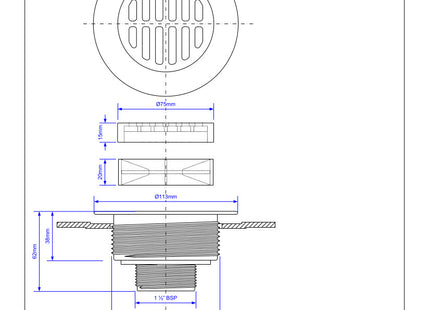 McAlpine SWHF1-WH High Flow Shower Waste: 113mm White Plastic Flange x 56mm Tail: Top Access: Backnut Model