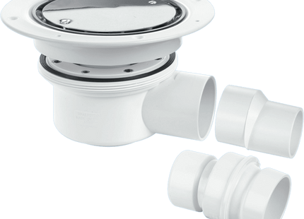 McAlpine TSG52SS Two-Piece 50mm Water Seal Trapped Gully, Clamp Ring and Cover Plate, 2" Horizontal Outlet and 2" x 1½" Socket Reducer