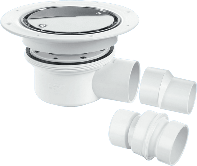 McAlpine TSG52SS Two-Piece 50mm Water Seal Trapped Gully, Clamp Ring and Cover Plate, 2" Horizontal Outlet and 2" x 1½" Socket Reducer