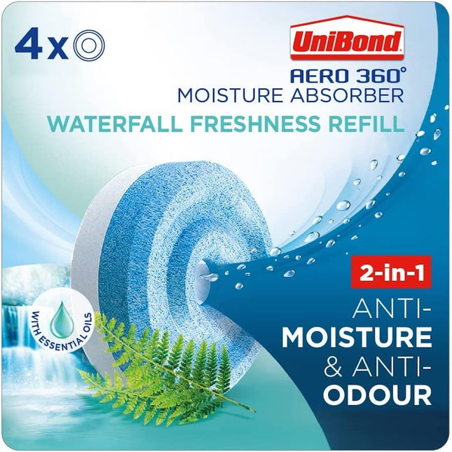 UniBond Aero 360 Moisture Absorber Waterfall Freshness Refill (Pack Of 4 Tabs)