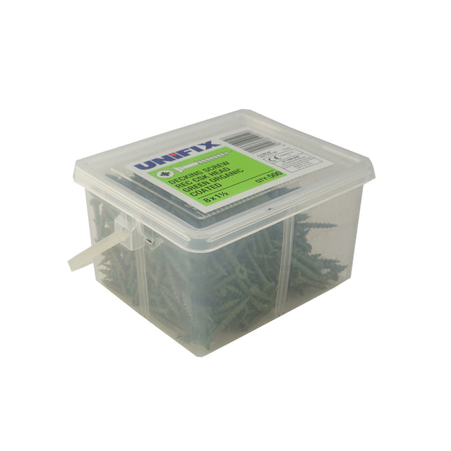 Unifix Decking Screws Pozi Countersunk  Head Green Coating - 8G x 2" - 9DECTUB/005 for Decking (Tub of 500)