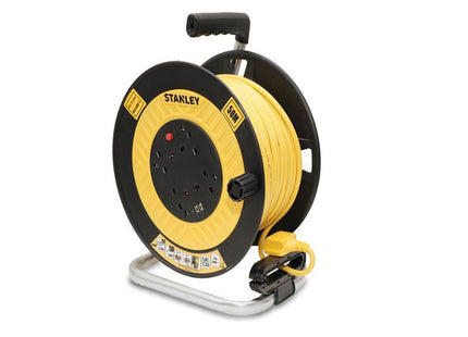 Stanley Electrical Open Drum Cable Reel 240V 13A 4-Socket + 2 Usb 50M