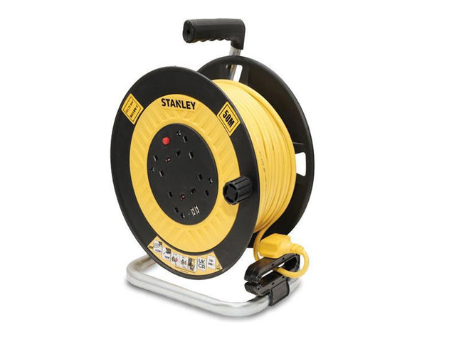 Stanley Electrical Open Drum Cable Reel 240V 13A 4-Socket + 2 Usb 50M