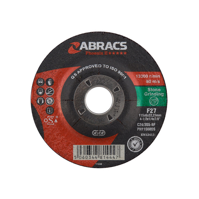 Abracs Phoenix Ii Depressed Centre Stone Grinding Disc - 115 x 6.5 x 22mm (Box of 25)