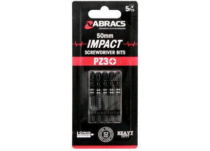 Abracs Impact Screw Driver Bit Pz3 (5Pc) - 50mm (Box of 5)