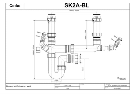 McAlpine SK2A-BL Black Double Bowl Sink Kit | 1.5 Bowl Kitchen Waste Kit | Modern Slimline Design | Durable Construction