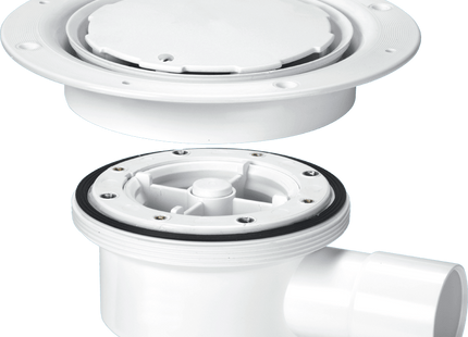 McAlpine VSG52WH Two-Piece Valve Shower Gully, White Plastic Clamp Ring and Cover Plate, 1½" Horizontal Outlet