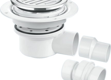 McAlpine TSG52-R125SS Two Piece 50mm Water Seal Trapped Gully, Tile/Grating with removable Grid, 2" Horizontal Outlet and 2" x 1½" Socket Reducer