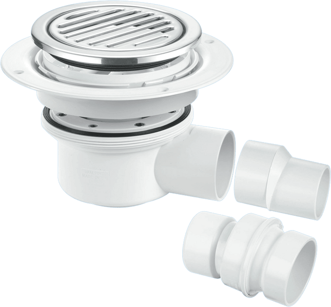 McAlpine TSG52-R125SS Two Piece 50mm Water Seal Trapped Gully, Tile/Grating with removable Grid, 2" Horizontal Outlet and 2" x 1½" Socket Reducer