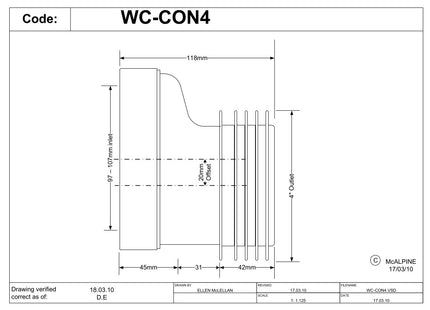 McAlpine WC-CON4 20mm Offset Rigid WC Connector