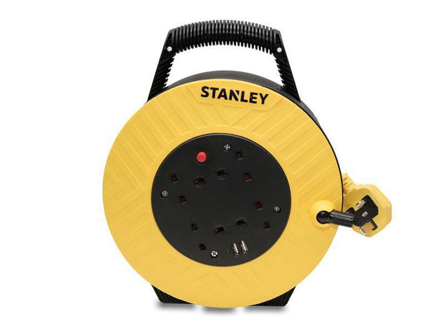 Stanley Electrical Semi-Enclosed Cable Reel 240V 13A 4-Socket + 2 Usb 7.5M