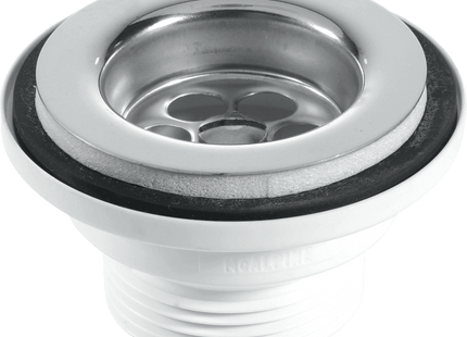 McAlpine BSW2P 60mm Stainless Steel Flange Centre Pin Basin Waste with Black PVC Plug