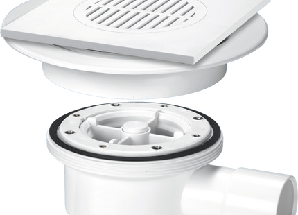 McAlpine VSG52T6WH Two-Piece Valve Shower Gully: Tile with removable Grid, 1½" Horizontal Outlet