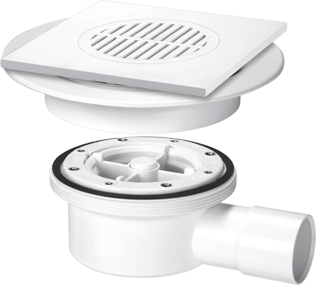 McAlpine VSG52T6WH Two-Piece Valve Shower Gully: Tile with removable Grid, 1½" Horizontal Outlet