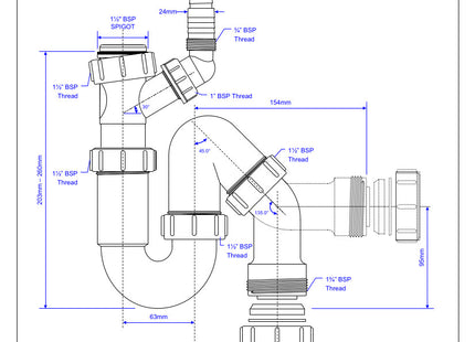 McAlpine WM12 75mm Water Seal Tubular Swivel All One Trap with 1½" Multifit Outlet and 135° swivel inlet connection for the discharge from a domestic appliance