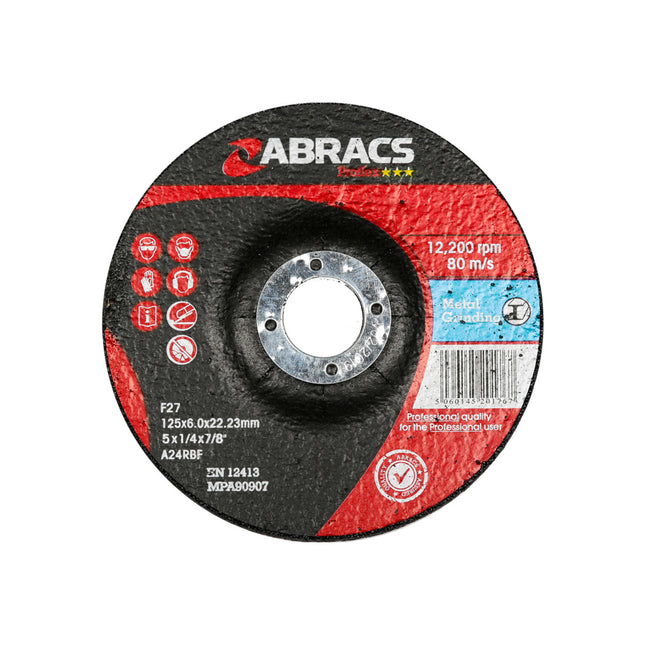 Abracs Proflex Depressed Centre Metal Grinding Disc - 125 x 6 x 22mm (Box of 25)