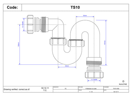 McAlpine TS10 75mm Water Seal Running Tubular Swivel 'S' Trap with Multifit Outlet