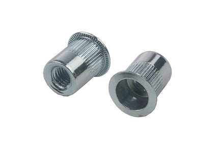 JRP Riveting Products M6 x 14.7 (0.7-4.2) Steel Flat Head Round Us Knurled Body Open End JRP Rivet Nuts (Box of 500)