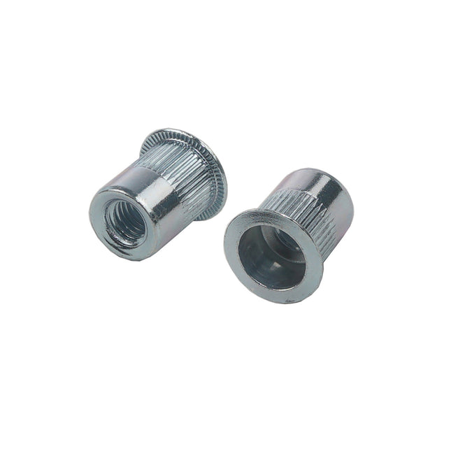 JRP Riveting Products M6 x 14.7 (0.7-4.2) Steel Flat Head Round Us Knurled Body Open End JRP Rivet Nuts (Box of 500)