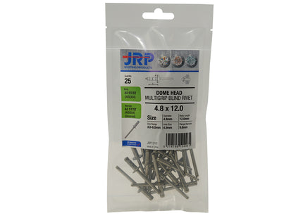 JRP Riveting Products 4.8 x 15mm A2 / A2 Stainless Steel Dome Head Multigrip JRP Rivets (Box of 125)