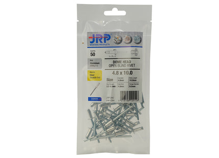 JRP Riveting Products 4.0 x 10mm Aluminium / Steel Dome Head JRP Rivets (Box of 500)