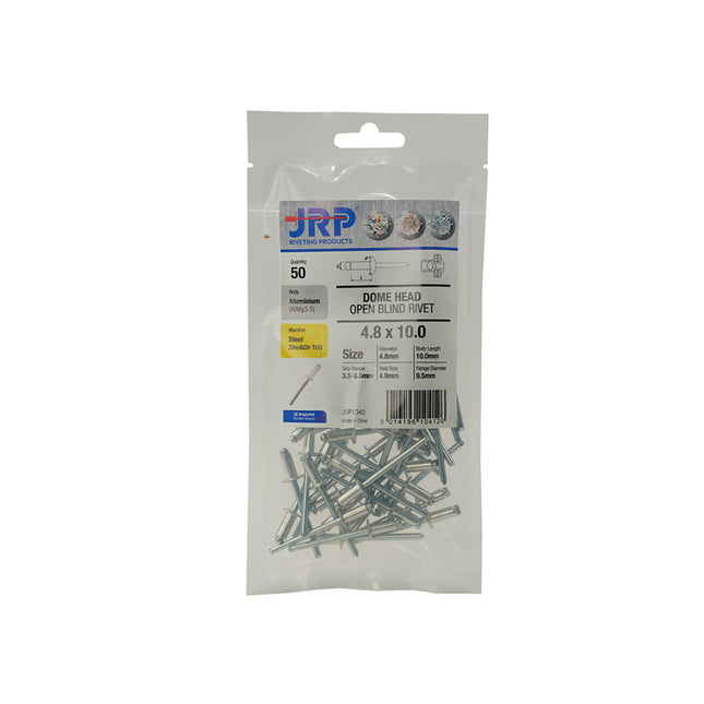 JRP Riveting Products 4.0 x 8mm Aluminium / Steel Dome Head JRP Rivets (Box of 500)
