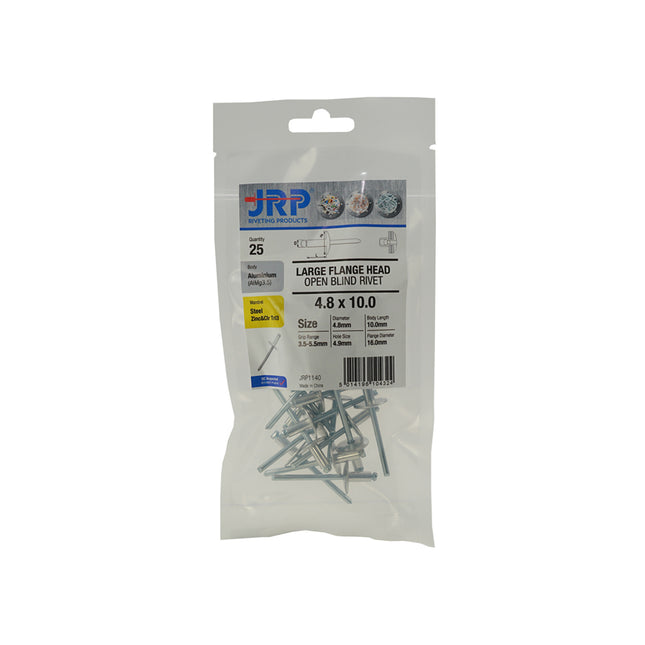 JRP Riveting Products 4.8 x 14mm Aluminium / Steel Extra Large Flange Head JRP Rivets (Box of 125)
