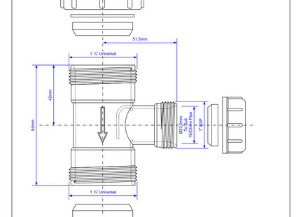 McAlpine V33T-FP Tee Piece with Universal Connection to flush pipe at both ends x 19/23mm Universal Connection