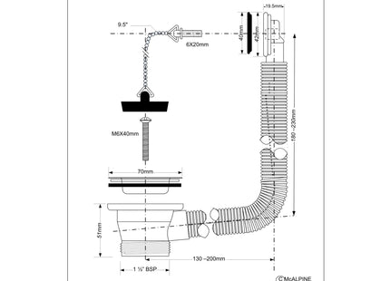 McAlpine 1.5" Combined Sink Waste and Overflow - 70mm Flange FSW2PR-70