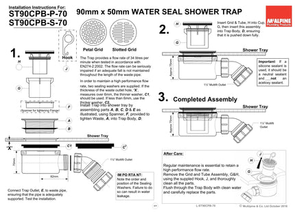 McAlpine ST90CB10-70 90mm Shallow Shower Trap - 70mm High