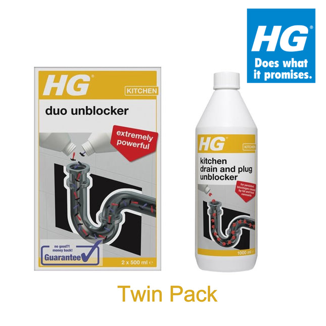 HG Kitchen Drain and Plug Unblocker 1 litre + HG Duo Unblocker 1 Litre (Twin Pack)
