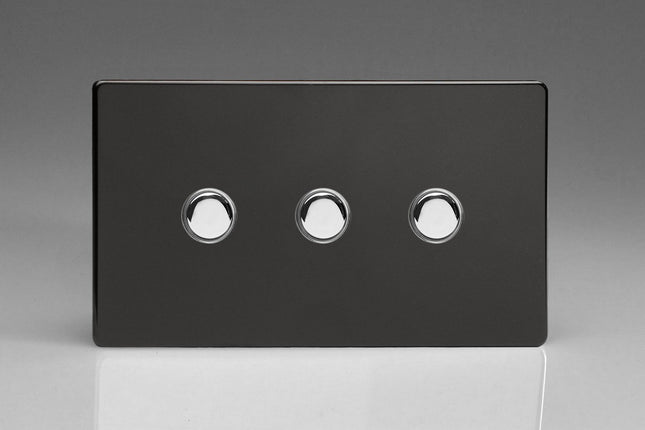 Varilight XDLP3S Screwless Premium Black 3 Gang 6A 1- or 2-Way Push On-Off Impulse Switch