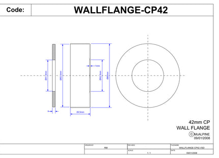 McAlpine WALLFLANGE-CP42 1½" Chrome Plated Brass Wall Flange