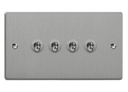 Varilight 4-Gang 10A 1- Or 2-Way Toggle Switch (Twin Plate) Brushed Silver