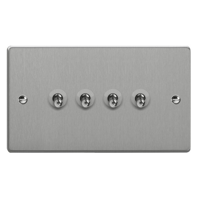 Varilight 4-Gang 10A 1- Or 2-Way Toggle Switch (Twin Plate) Brushed Silver