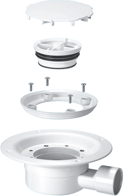 McAlpine VSG1WH-NSC Valve Shower Gully, White Plastic Clamp Ring and Cover Plate, 1½" Horizontal Outlet