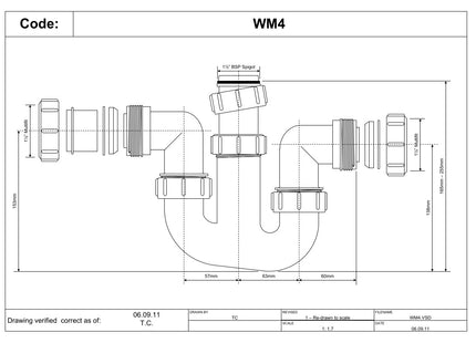 McAlpine WM4 75mm Water Seal Adjustable Inlet Tubular Swivel 'P' Trap