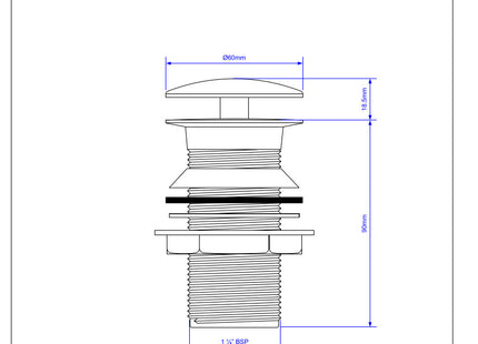 McAlpine No Slot Free Flow Basin Waste with Mushroom Top 1.25'' 60mm Flange 90mm Tail  DWU60-CB