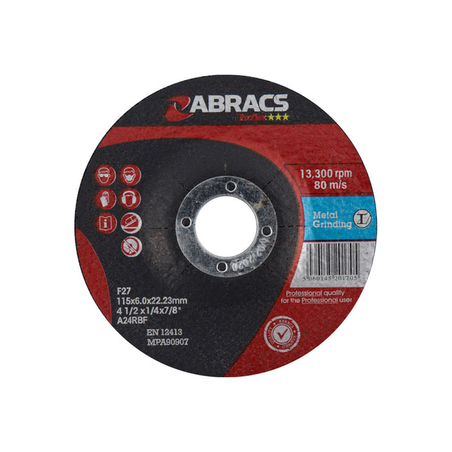 Abracs Proflex Depressed Centre Metal Grinding Disc - 115 x 6 x 22mm (Box of 25)