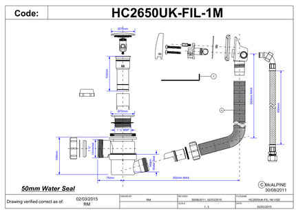 McAlpine HC2650UK-FIL-1M Chrome Plated Brass Bath Filler and Overflow