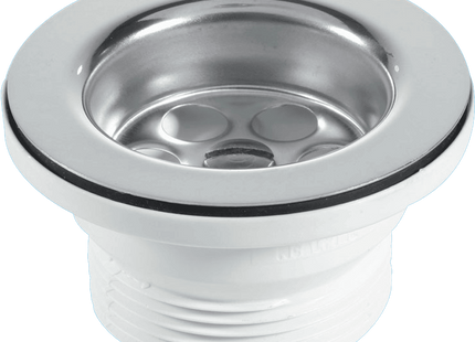 McAlpine BSW9P Centre Pin Bath Waste: 70mm Stainless Steel Flange: Black PVC Plug