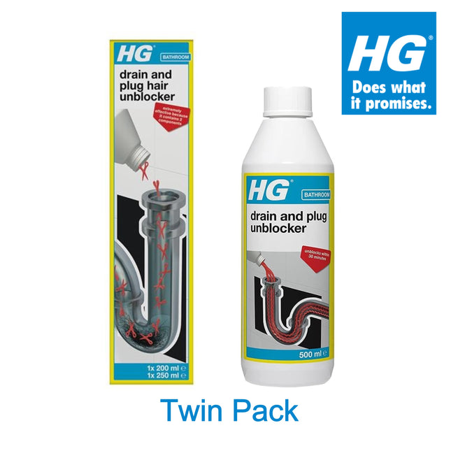 HG Drain and Plug Hair Unblocker 450ml + HG Drain and Plug Unblocker 500ml (Twin Pack)