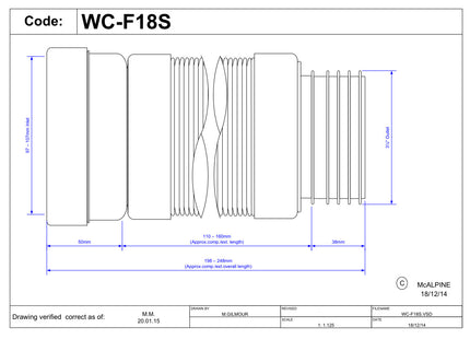 McAlpine WC-F18S 97-107mm Inlet x 3½"/90mm Outlet Flexible WC Connector