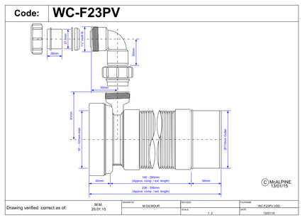 McAlpine WC-F23PV 97-107mm Inlet x 110mm Plain End Outlet Straight Flexible WC Connector