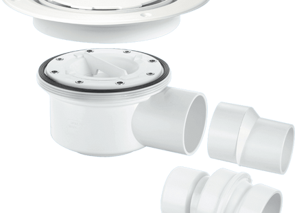 McAlpine TSG52WH-NSC Two-Piece 50mm Water Seal Trapped Gully, Clamp Ring and Cover Plate, 2" Horizontal Outlet and 2" x 1½" Socket Reducer